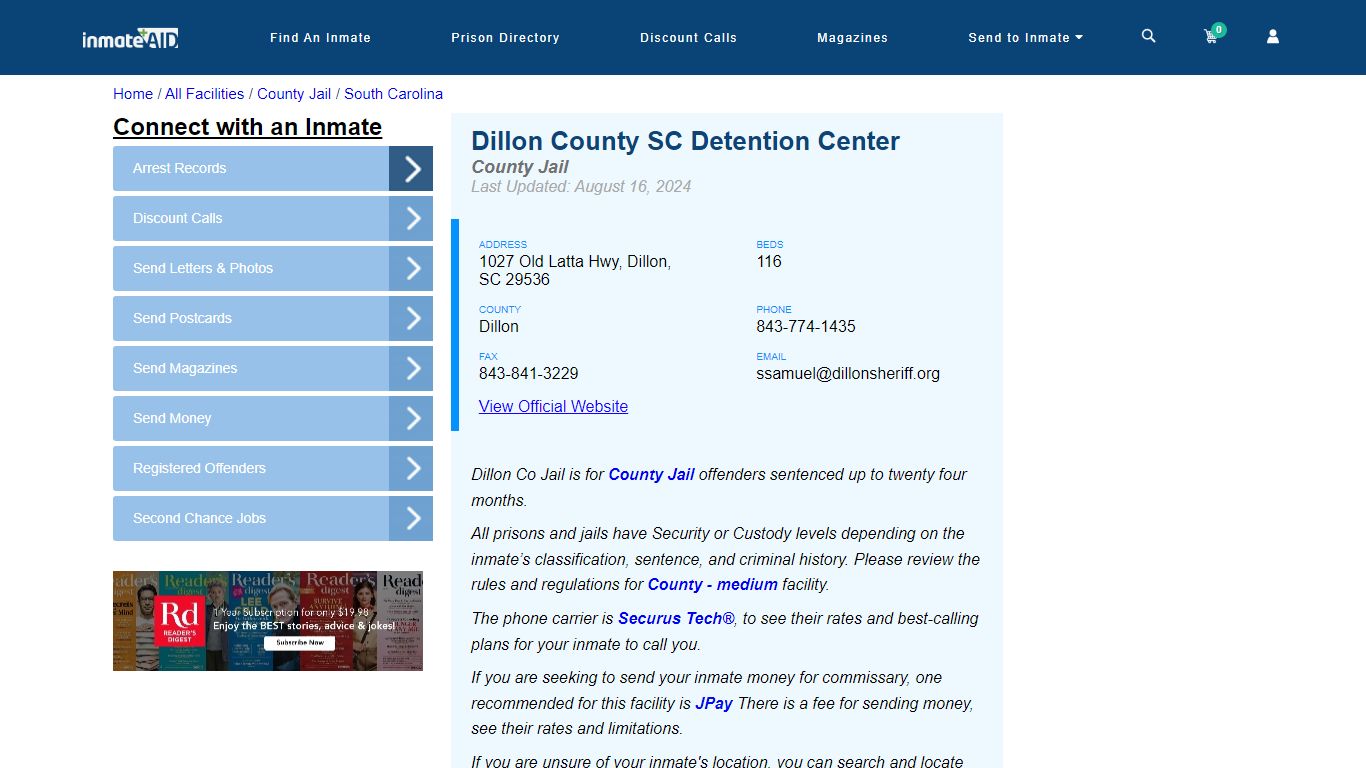 Dillon County SC Detention Center - Inmate Locator