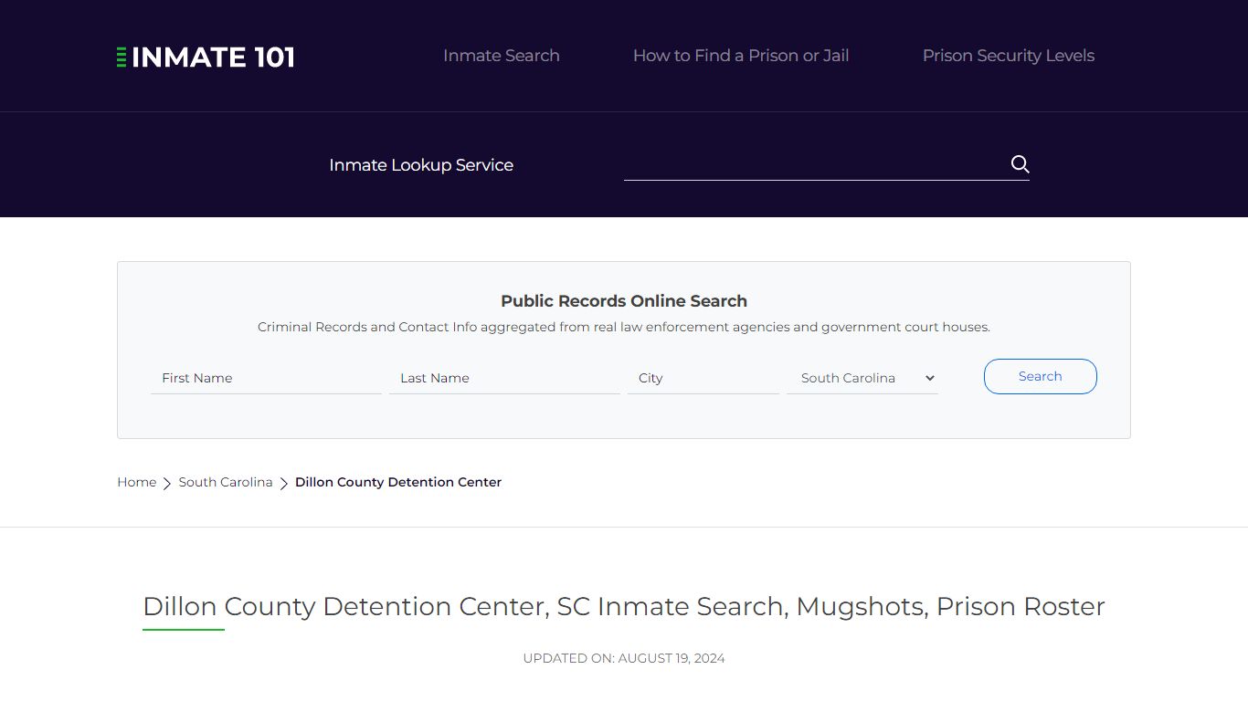 Dillon County Detention Center, SC Inmate Search, Mugshots, Prison ...